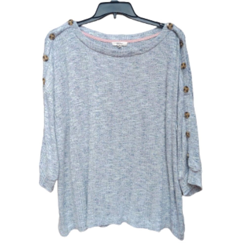Peyton Primrage Plus Size Sweater Thin-Knit 3/4 Sleeves Buttons Green Blue
